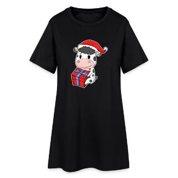 Cow with Christmas hat Christmas - Women’s T-Shirt Dress - black - Front