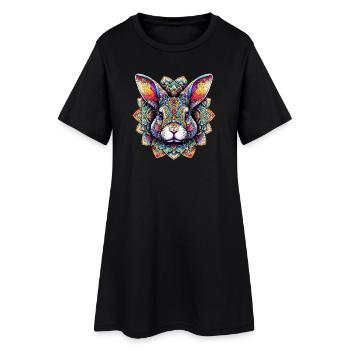 Lapin décoré de Mandalas - Robe T-shirt Femme - noir - Devant