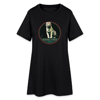 Écusson Portrait Tigre Bengale : Faune Indienne - Robe T-shirt Femme - noir - Devant