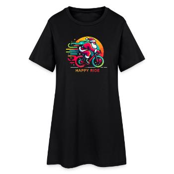 Lebendiger Weihnachtsmann Radfahren Illustration - Frauen T-Shirt-Kleid - Schwarz - Vorne