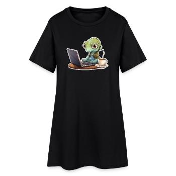 Gecko Home Office Coffee Laptop Funny Shirt - Women’s T-Shirt Dress - black - Front