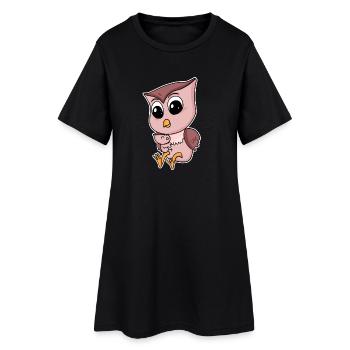 Eule Familie - Eule mit Baby - Frauen T-Shirt-Kleid - Schwarz - Vorne