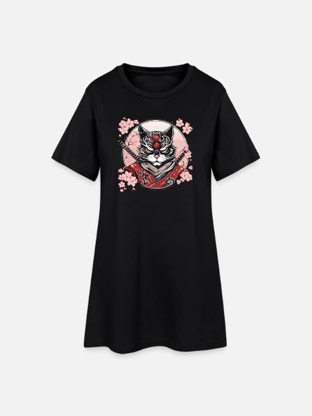 Démoniaque Kawaii Neko Samurai : chat samouraï - Robe T-shirt Femme - noir