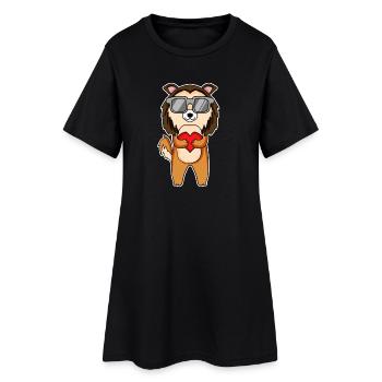 Chien avec coeur et lunettes - Robe T-shirt Femme - noir - Devant