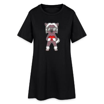 Chien avec coeur et lunettes - Chien chinois à crête - Robe T-shirt Femme - noir - Devant
