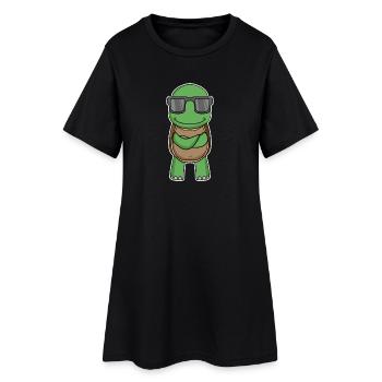 Schildkröte mit Brille - Frauen T-Shirt-Kleid - Schwarz - Vorne