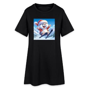 Lapin Saut Ski Noël - Robe T-shirt Femme - noir - Devant