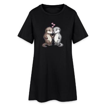 Dans l’amour Otter Hearts Love - Robe T-shirt Femme - noir - Devant