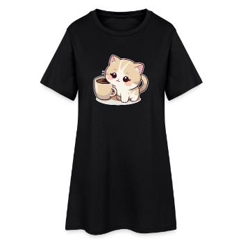Chat au café - Robe T-shirt Femme - noir - Devant