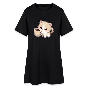 Chaton avec tasse à café - Robe T-shirt Femme - noir - Devant