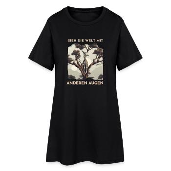 Giraffenblick im Baumdschungel - Frauen T-Shirt-Kleid - Schwarz - Vorne