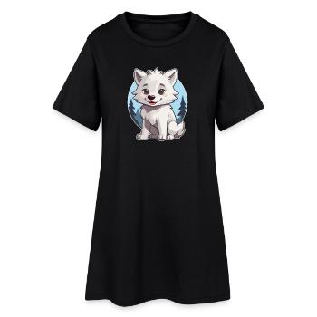 Loup mignon ou chien husky - Robe T-shirt Femme - noir - Devant