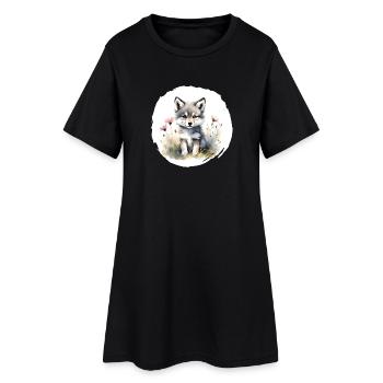 Aquarelle de loup - Robe T-shirt Femme - noir - Devant