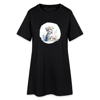 Schneeleopard Aquarell - Frauen T-Shirt-Kleid - Schwarz - Vorne