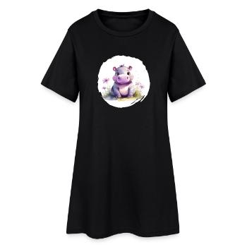 Aquarelle Hippopotame - Robe T-shirt Femme - noir - Devant