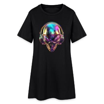 Tête extraterrestre chromatique avec casque - Robe T-shirt Femme - noir - Devant