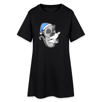 Lémurien avec oreiller et bonnet somnolent - Robe T-shirt Femme - noir - Devant