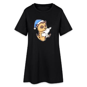 Suricate avec oreiller et bonnet somnolent - Robe T-shirt Femme - noir - Devant