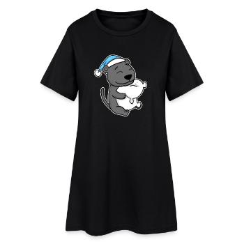 Panthère noire avec oreiller et bonnet somnolent - Robe T-shirt Femme - noir - Devant
