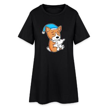 Welsh Corgi Pembroke Sleeping Fatigue Dog Dogs - Women’s T-Shirt Dress - black - Front