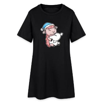 Mouton avec oreiller et bonnet somnolent - Robe T-shirt Femme - noir - Devant