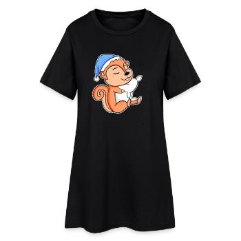 Écureuil avec oreiller et bonnet somnolent - Robe T-shirt Femme - noir - Devant