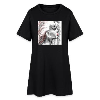 Elegante Frauenporträt mit Farbakzenten - Frauen T-Shirt-Kleid - Schwarz - Vorne