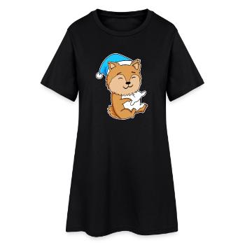 Pomeranian Sleeping Tiredness Dog - Women’s T-Shirt Dress - black - Front