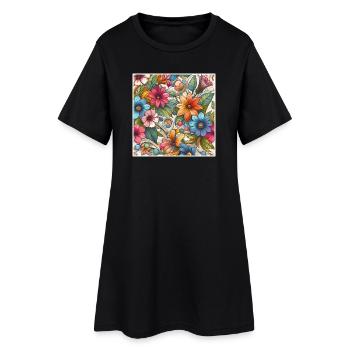 Fleurs végétal colorées - Robe T-shirt Femme - noir - Devant