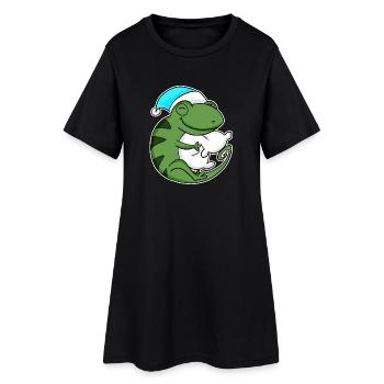 Caméléon avec oreiller et bonnet de sommeil - Robe T-shirt Femme - noir - Devant