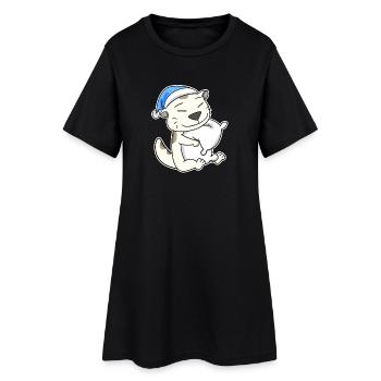 Dormir fatigué - Chat avec oreiller et bonnet somnolent - Robe T-shirt Femme - noir - Devant