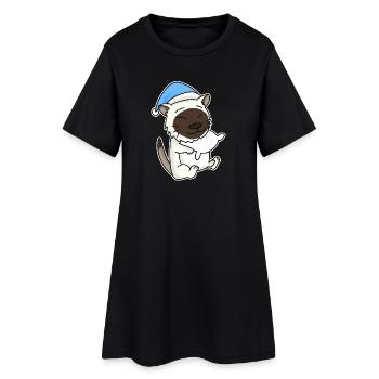 Schlafen Müde - Katze mit Kissen und Schlafmütze - Frauen T-Shirt-Kleid - Schwarz - Vorne