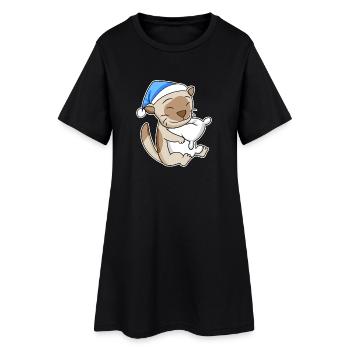 Dormir fatigué - Chat avec oreiller et bonnet somnolent - Robe T-shirt Femme - noir - Devant