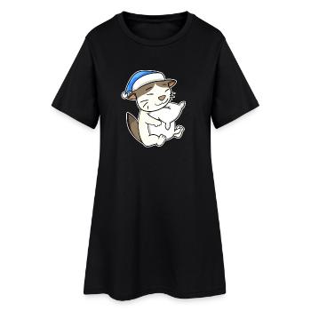 Dormir fatigué - Chat avec oreiller et bonnet somnolent - Robe T-shirt Femme - noir - Devant