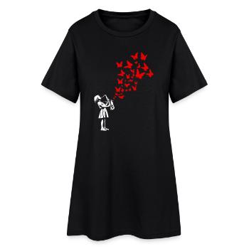 Girl playing saxophone in street art style - Women’s T-Shirt Dress - black - Front