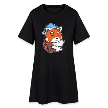 Petit panda occidental avec oreiller et chapeau de nuit - Robe T-shirt Femme - noir - Devant