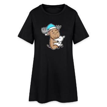 Orignal avec oreiller et bonnet somnolent - Robe T-shirt Femme - noir - Devant