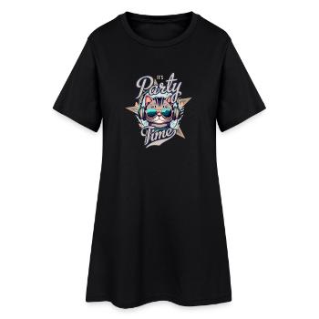 Party Katze mit Kopfhörern - Frauen T-Shirt-Kleid - Schwarz - Vorne