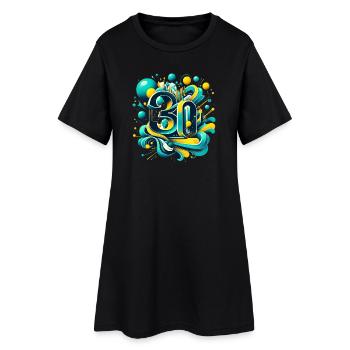 30 ans anniversaire rétro futuriste 3D bleu jaune - Robe T-shirt Femme - noir - Devant