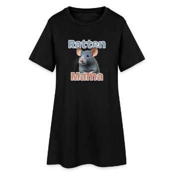 Rattenmama Kuschelrattendesign - Frauen T-Shirt-Kleid - Schwarz - Vorne