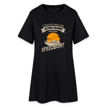 Alten Mann mit Speedboat Rentner - Frauen T-Shirt-Kleid - Schwarz - Vorne