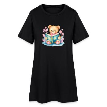 Ours en peluche avec aquarelle de livre - Robe T-shirt Femme - noir - Devant