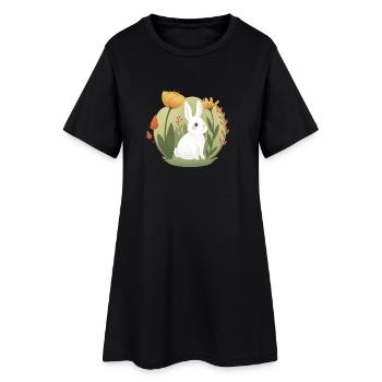 Lapin de jardin avec tulipe et autres fleurs - Robe T-shirt Femme - noir - Devant