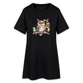 Hibou avec des lunettes - Robe T-shirt Femme - noir - Devant