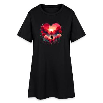 Romantische Sonnenuntergangs-Herzszene - Frauen T-Shirt-Kleid - Schwarz - Vorne
