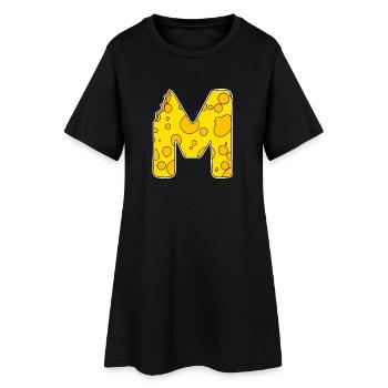 Buchstabe M - Anfangsbuchstabe M - Käse Motiv - Frauen T-Shirt-Kleid - Schwarz - Vorne