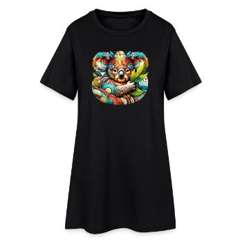 Kunstvoller Koala - Frauen T-Shirt-Kleid - Schwarz - Vorne