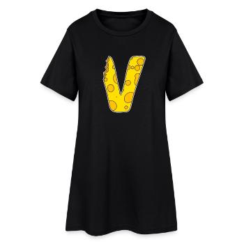 Letter V - Initial Letter V - Cheese Motif - Women’s T-Shirt Dress - black - Front
