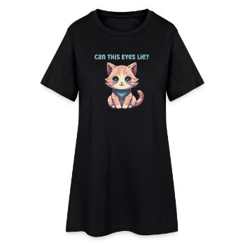 Chat mignon avec de grands yeux et un bandana - Robe T-shirt Femme - noir - Devant