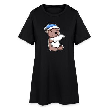 Ours avec oreiller et bonnet de couchage - Robe T-shirt Femme - noir - Devant